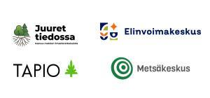 Juuret tiedossa, Elinvoimakeskus, Tapio ja Metsäkeskus logot