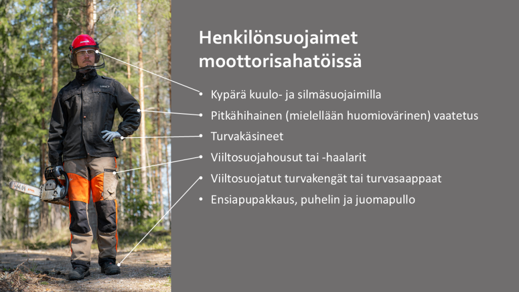 suojavarusteet moottorisahatöissä